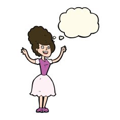 cartoon happy 1950's woman with thought bubble N8