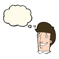 cartoon happy man with thought bubble N297