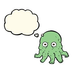 cartoon alien squid face with thought bubble N22