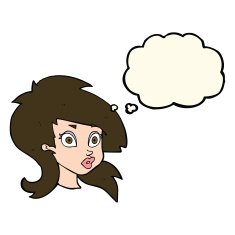cartoon pretty surprised woman with thought bubble N7