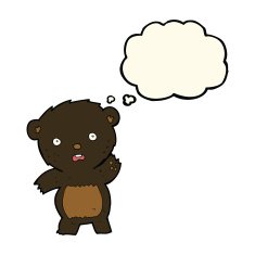 cartoon waving black bear cub with thought bubble N27