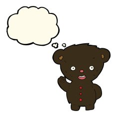 cartoon waving black bear cub with thought bubble N28