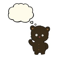 cartoon waving black bear cub with thought bubble N29