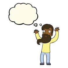 cartoon excited man with beard thought bubble N7