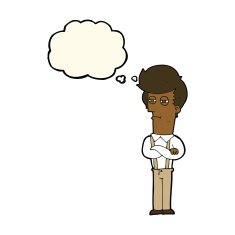 cartoon annoyed man with thought bubble N50
