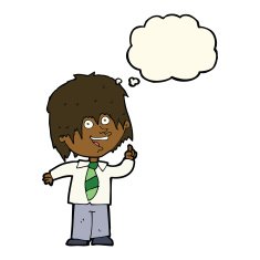 cartoon school boy with idea thought bubble N17