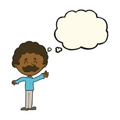 cartoon man with mustache waving thought bubble N21