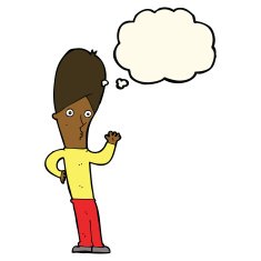 cartoon man waving with thought bubble N18