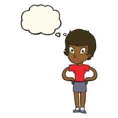cartoon woman with hands on hips thought bubble N144