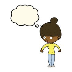 cartoon woman staring with thought bubble N21