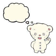 cartoon waving polar bear cub with thought bubble N27