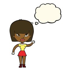 cartoon woman waving with thought bubble N227