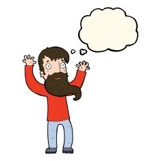 cartoon excited man with beard thought bubble N8