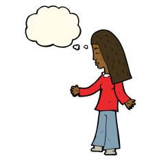 cartoon woman with open arms thought bubble N71