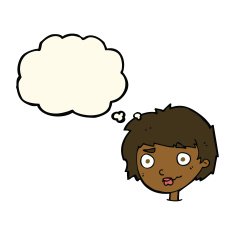 cartoon confused woman with thought bubble N53