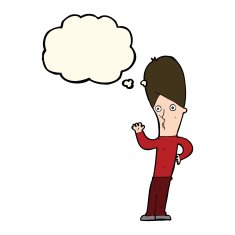 cartoon man waving with thought bubble N19