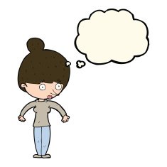 cartoon woman staring with thought bubble N22