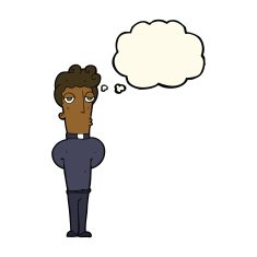 cartoon priest with thought bubble N6