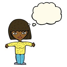 cartoon woman with open arms thought bubble N73