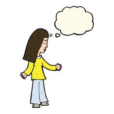cartoon woman with open arms thought bubble N74