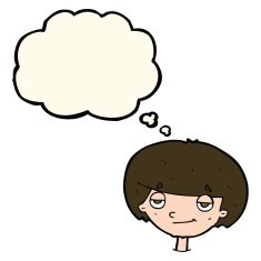 cartoon smug looking boy with thought bubble N7
