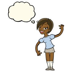 cartoon girl waving with thought bubble N18