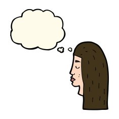 cartoon female face profile with thought bubble N8