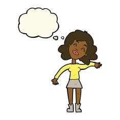 cartoon woman only joking with thought bubble N7