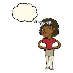 cartoon retro pilot woman with thought bubble N7