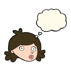 cartoon pretty face with thought bubble N8