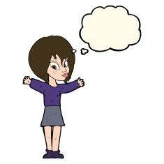 cartoon woman with open arms thought bubble N75