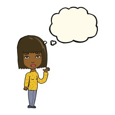 cartoon woman waving with thought bubble N233