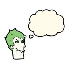 cartoon vampire face with thought bubble N25