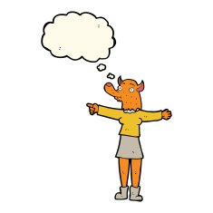 cartoon pointing fox woman with thought bubble N4