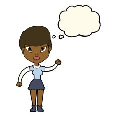 cartoon woman waving with thought bubble N234