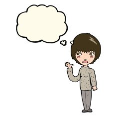 cartoon woman waving with thought bubble N235
