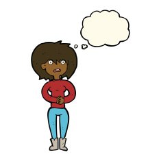 cartoon worried woman with thought bubble N51