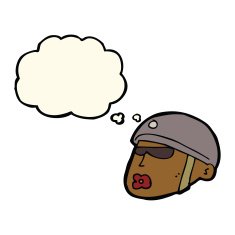 cartoon policeman head with thought bubble N7