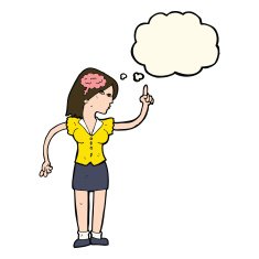 cartoon woman with clever idea thought bubble N8