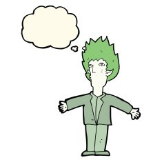 cartoon vampire with thought bubble N91