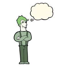 cartoon vampire with thought bubble N92