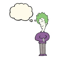 cartoon vampire with thought bubble N93