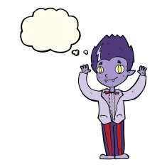 cartoon vampire boy with thought bubble N7