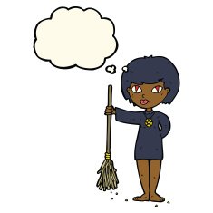 cartoon pretty witch girl with thought bubble N6