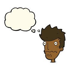 cartoon nervous man with thought bubble N90