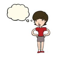 cartoon woman with hands on hips thought bubble N149
