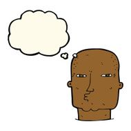 cartoon bald tough guy with thought bubble N14