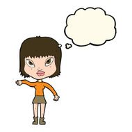 cartoon woman making gesture with thought bubble N8