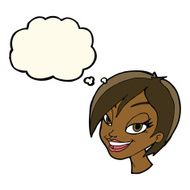 cartoon pretty female face with thought bubble N65