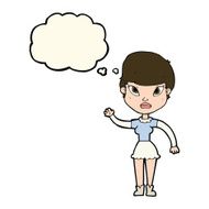 cartoon woman waving with thought bubble N240